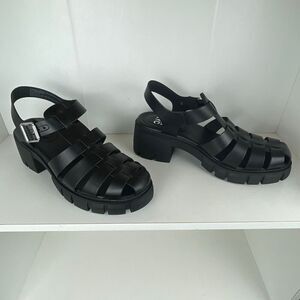 Madden NYC Fisherman Lug Sole Platform Sandals 9.5 Black